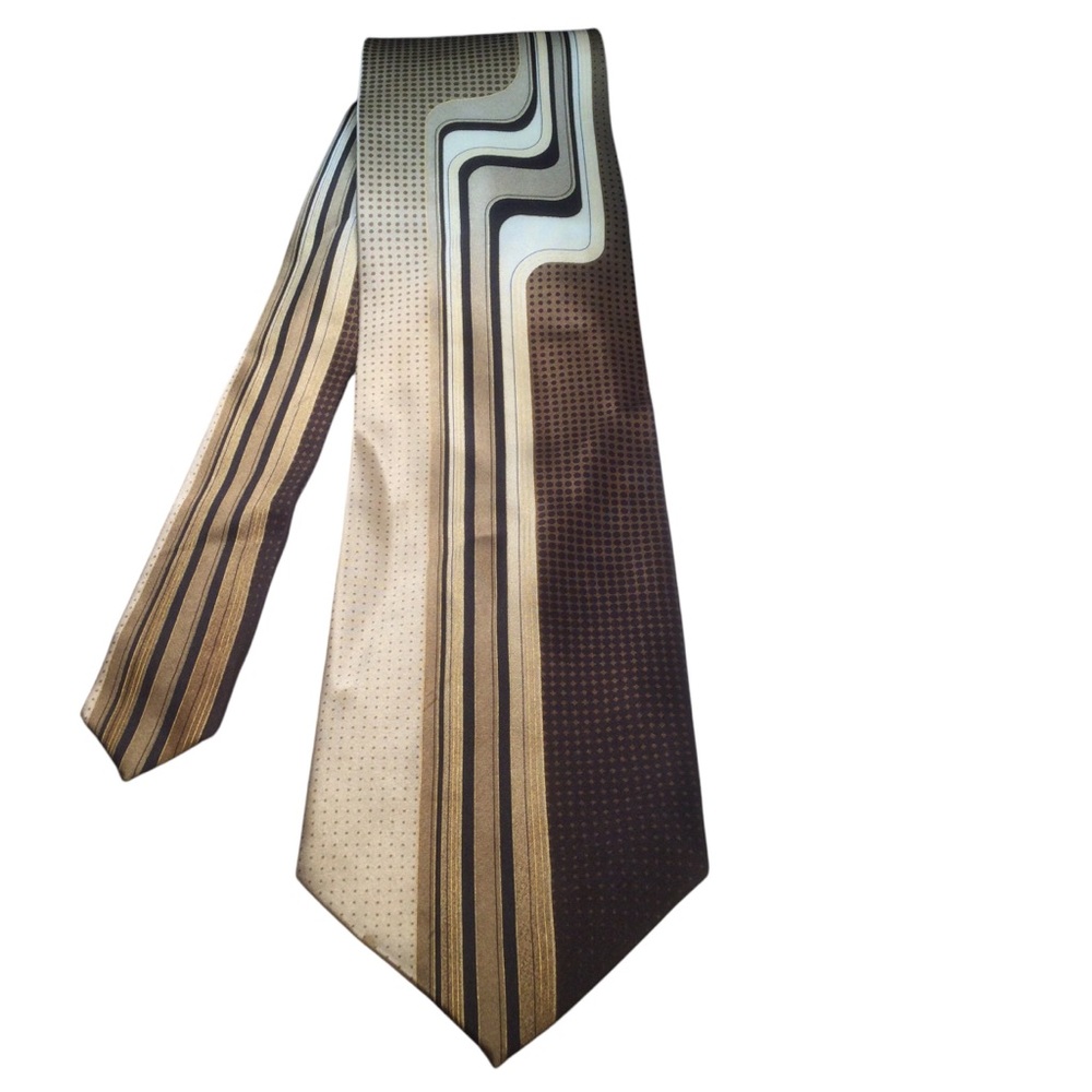 Giorgio Brutini Brown & Gold Art Deco Design Silk Necktie